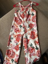 Girls Floral Linen Blend One Piece Jumpsuit Size 8