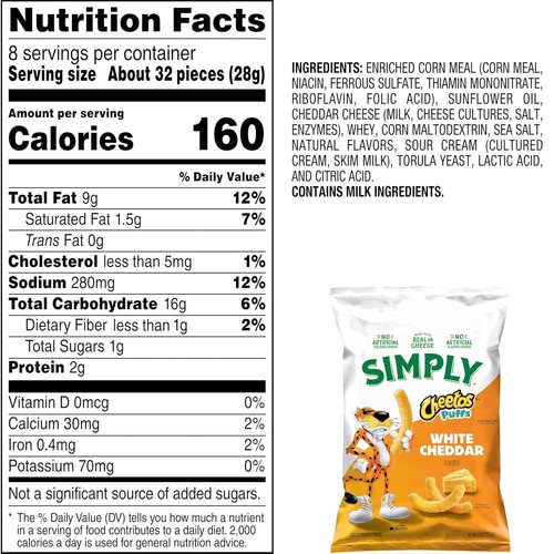 Simply Cheetos PUFFS White Cheddar Flavored Cheese Snacks 8 Oz (Pack of 3) - Picture 3 of 7