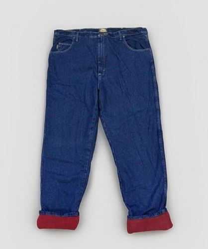 Cabela’s Jeans Fleece Lined Denim 100% Cotton Mens 42x34 Blue Warm Red Lining - Picture 4 of 12