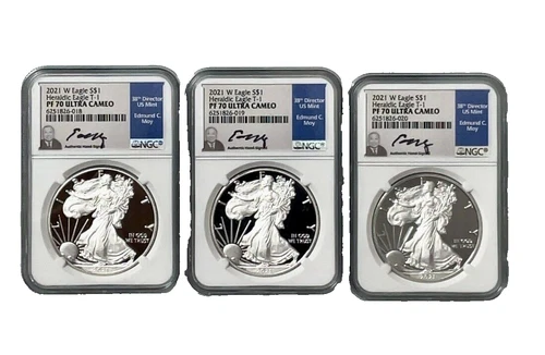 (1) 2021 W PROOF AMERICAN SILVER HERALDIC EAGLE NGC PF70 ULTRA CAMEO MOY SIGNED
