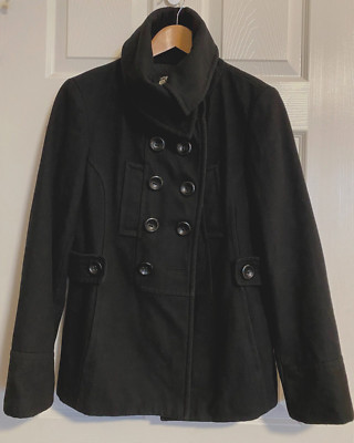 Esprit Black Pea Coat Jacket Women's Size M Double Breasted