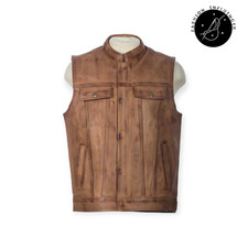 Gilet in pelle da motociclista uomo vintage marrone invecchiato gilet in pelle da motociclista
