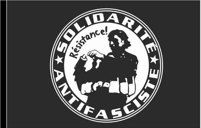Flagge schwarz Motiv SOLIDARITE ANTIFASCISTE 100x150 cm