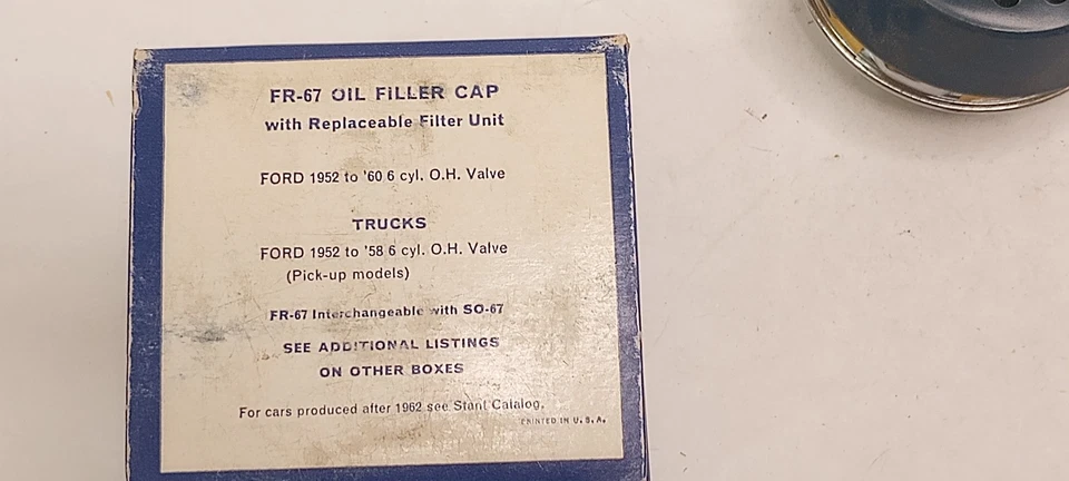 Stant FR-67 Oil Filler Cap 1952-1960 Ford F-Series Truck Car 6-Cyl NOS - Image 2 of 4