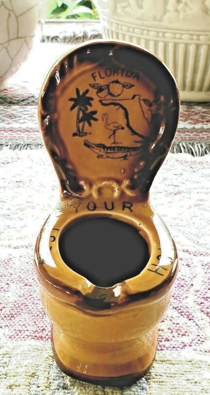 REST YOUR ASH, FLORIDA - 1970's TOILET ASHTRAY- VINTAGE FLORIDA SMOKING SOUVENIR