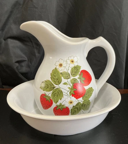 McCoy Large Strawberry Country Pitcher and bowl set VINTAGE