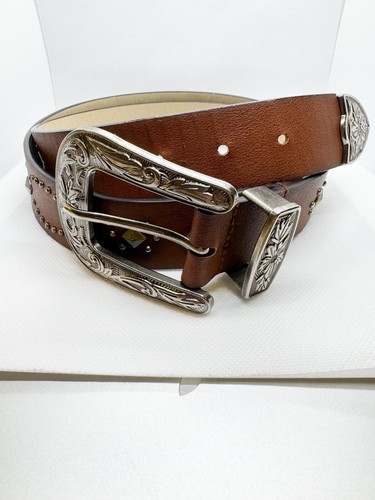 Westerngürtel braun Leder Damen XL Nieten silberfarbene Schnalle Rodeo - Bild 8 von 11