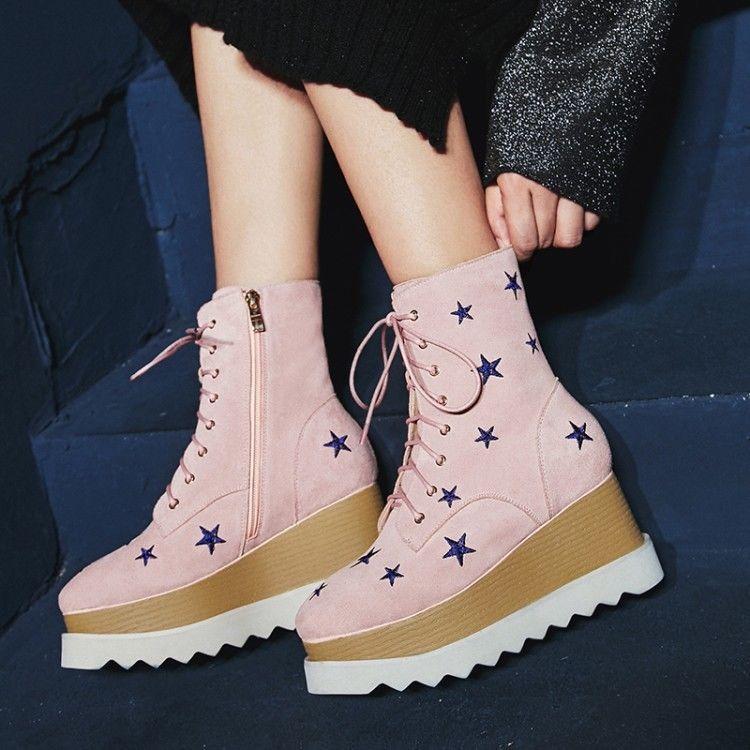 Punk Women Platform Wedge Wedge Wedge Heels Lace up Ankle Boots Athletic Star shoes@super010 b30d65 Punk Women Platform Wedge Wedge Wedge Heels Lace up Ankle Boots Athletic Star shoes@super010 b30d65