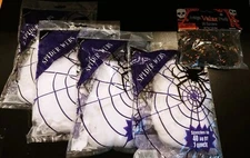 4 Bags Halloween Cobweb Spider Web PLUS 1 Bag of 36 Plastic Spiders- Spider Deco