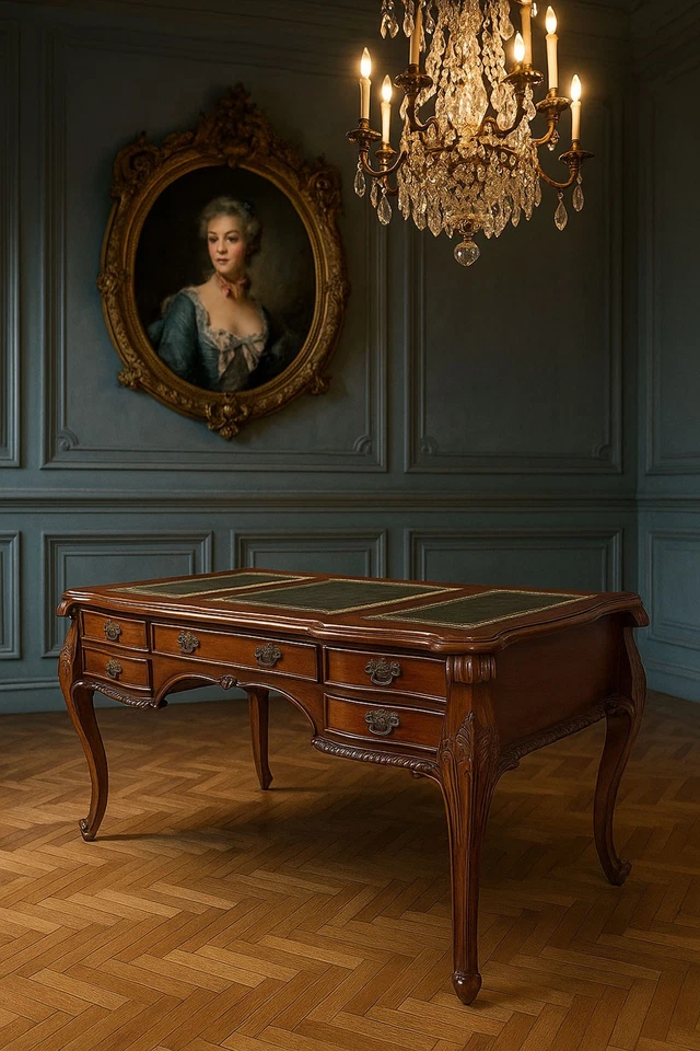 Luxus Schreibtisch Barock Bürotisch Mahagoni Antik Chefbüro Sekretär - Bild 4 von 4