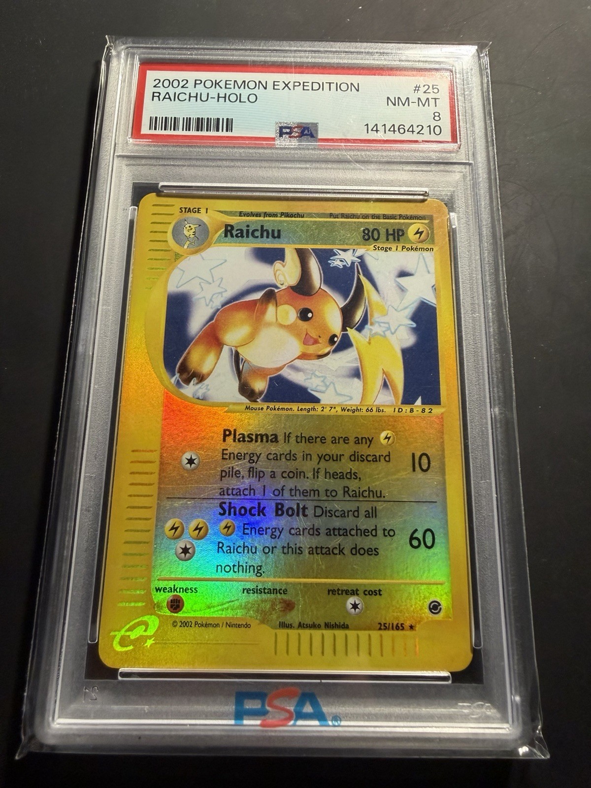 2002 POKEMON EXPEDITION #25 RAICHU-HOLO PSA 8