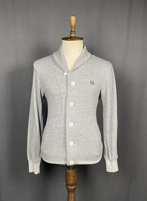 Fred Perry Small Logo Herren Grau Schalkragen Strickjacke Pullover Größe S