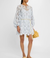 Zimmermann Women Coco Long Sleeve Guipure Lace Blue Dress Tunic AU 1 US 6 $850