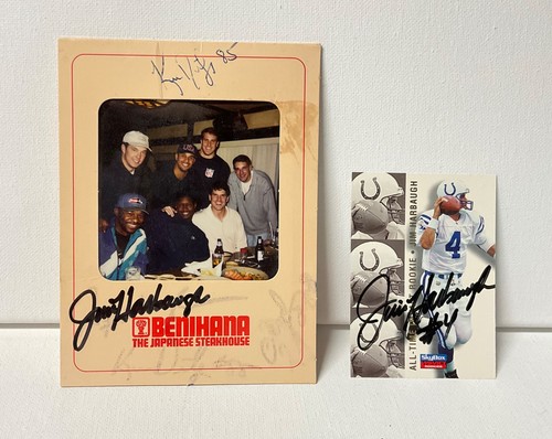 Unique Memorabilia JIM HARBAUGH Autographed BENIHANA RESTAURANT POLAROID + CARD