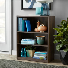 Mainstays 3Shelf Bookcase Adjustable Shelves Canyon Walnut Wooden Bookshelf Unit