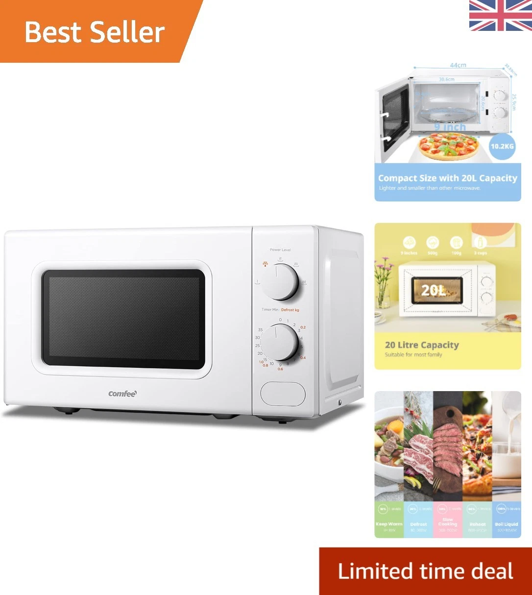 Versatile 700W 20L Microwave Oven With Timer & Quick Defrost - Space Saver
Opens in a new window or