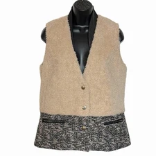 ANTHROPOLOGIE CARTONIER EDEL SHERPA & TWEED VEST SIZE S BOHO WINTER FAUX FUR