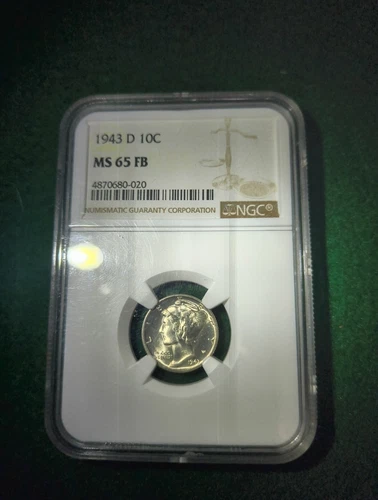 1943-D Mercury Dime Silver Coin Denver Mint NGC Graded MS65 FB Full Bands