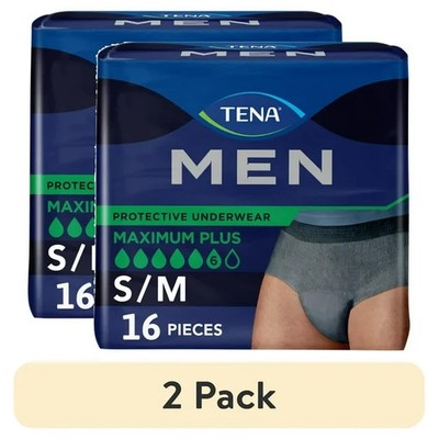 (2 pack) TENA Men Protective Underwear Maximum Plus, S/M, 16 count 