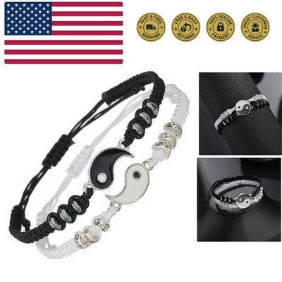 Best Friend Bracelets for 2 Matching Yin Yang Adjustable Cord Bracelet for Bf...