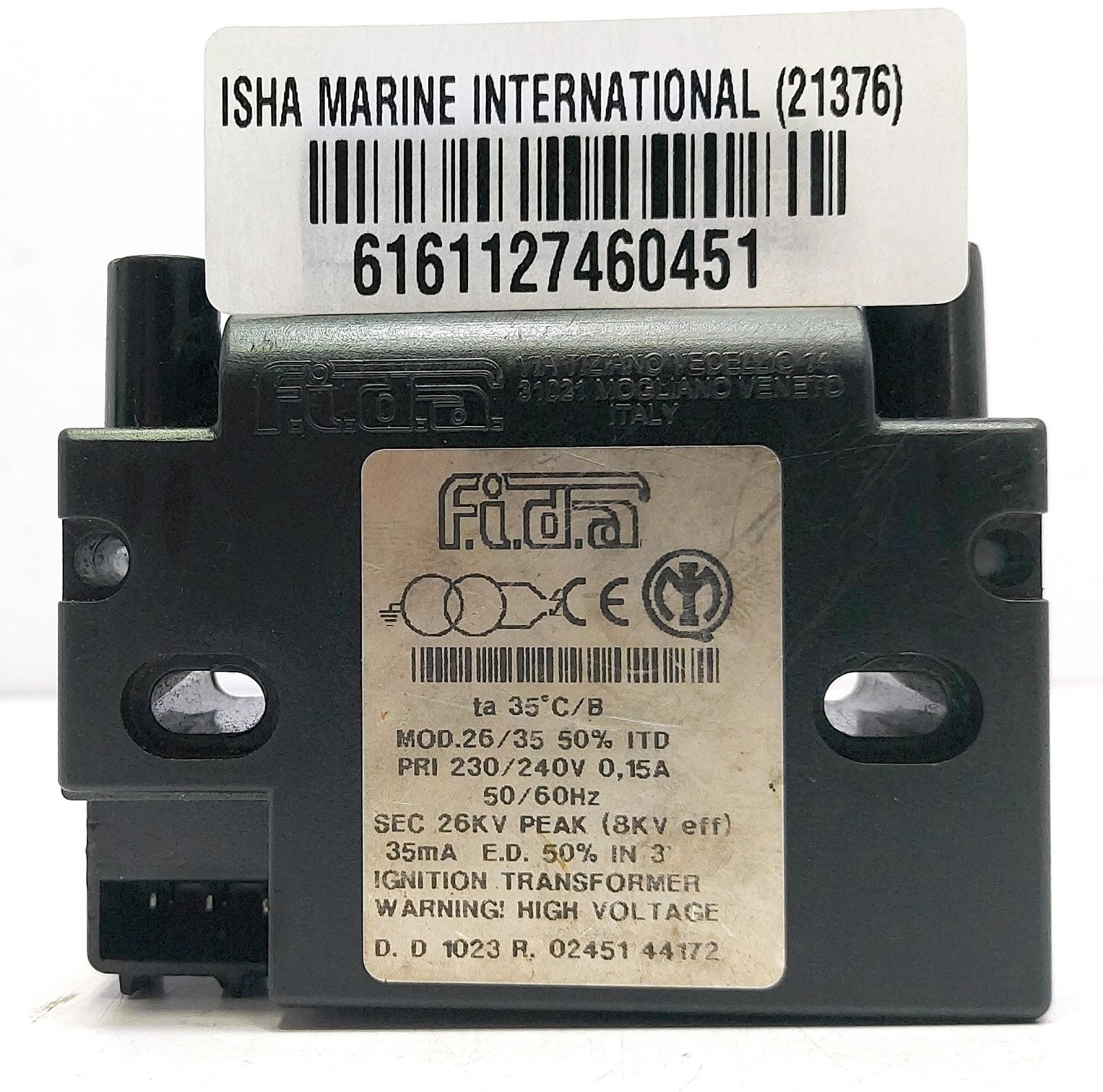 Transformateur D'Allumage Fida MOD.26/35 230/240V 15A 50/60Hz