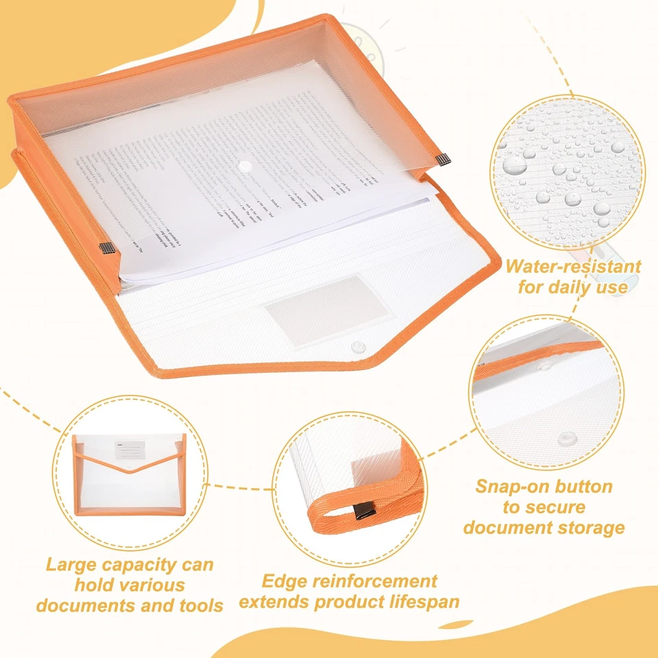 2 Pack A4 Plastic File Folders with Snap Closure, Orange, Horizontal - Изображение 3 из 4