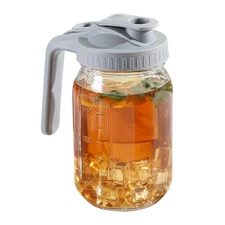 Glass Mason Jar Pitcher with Pour Spout Handle Lid, Breast Milk Pitcher Jug f...