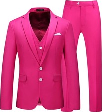 MOGU Mens 3 Piece Suit Slim Fit Pure Color Tuxedos for Wedding Prom, 34, Pink
