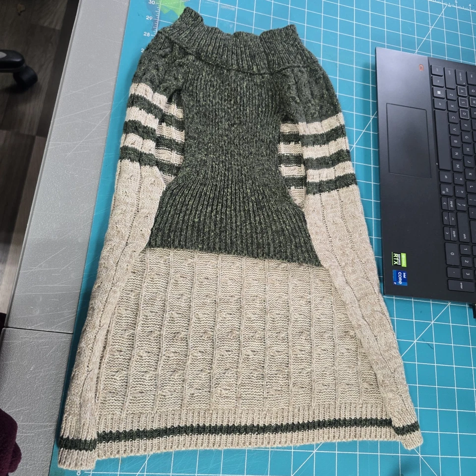 Suéter Eddie Bauer Perro L Grande Tejido con Cable Verde Beige Rayas Mascota Pullover Foto 4 de 4