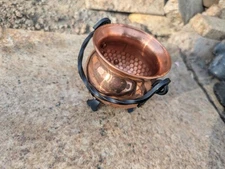 Vintage Gekra Hammered Copper/Wrought Iron Cauldron Germany 8.5”x7” W/Handles