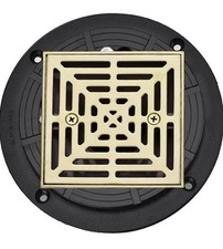Square Shower Drain 4 Inch Brushed Gold, Stainless Steel Floor Kit with Flange