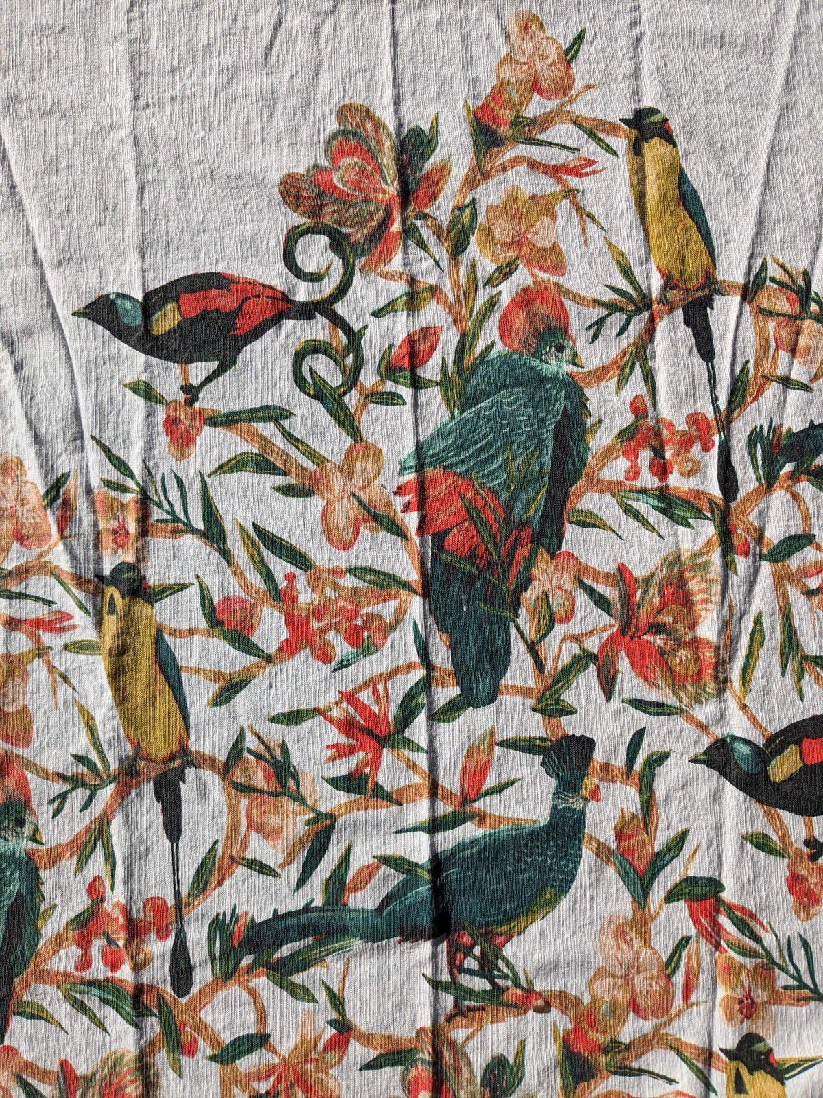 OPALHOUSE JUNGALOW FLORAL BIRDS TEAL GREEN YELLOW WHITE (1) SHOWER CURTAIN 71X72