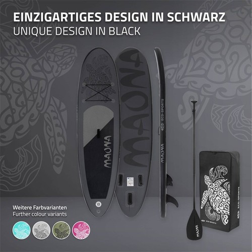 Maona Stand-Up SUP-Board (308 × 76 × 10 cm) in Schwarz – inkl. Pumpe, Traget - Bild 7 von 8