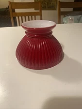 Vintage Student Style Red Ribbed White Glass Lamp/ Oil lamp Shade 
