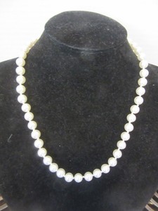 Authentic Vintage 18" white faux tied pearls with gold plated clasp - FB