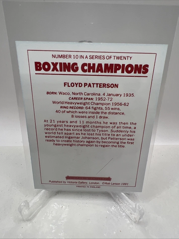 1991 Victoria Gallery Boxing Champions (Red Back) Floyd Patterson #10 - Image 2 of 2