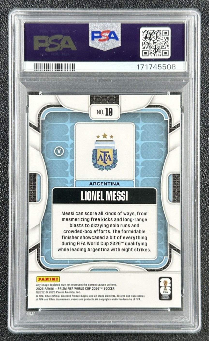 POP 1 LIONEL MESSI PSA 10 2026 PANINI PRIZM WORLD CUP #10 VARIATION SSP view 2