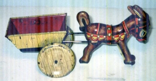 Vintage Marx Toys Tin Litho Wind Up Donkey & Cart Works 1930's 1940's