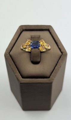Sapphires 9ct Gold Ring , Blue And Yellow Sapphires Vintage And Hallmarked