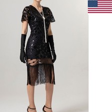 Retro ball party short sleeved slim fitting tassel dress