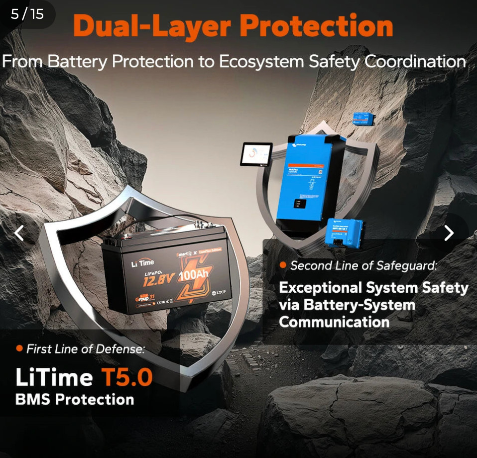 LiTime 12V 100Ah Smart ComFlex Battery with Bluetooth & Victron Communication