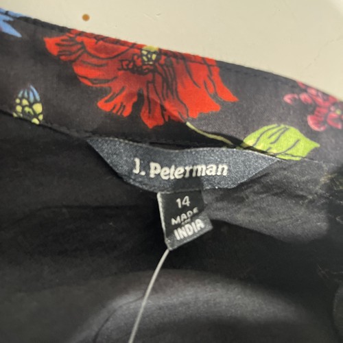 J. Peterman Größe 14 schwarz lebendig Blumenmuster seitlich gebunden Fit & Flare gefüttert Baumwollkleid - Bild 14 von 18