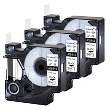 3PK 18444 Black on White Industrial Vinyl Tape Label For DYMO Rhino 4200 12mm