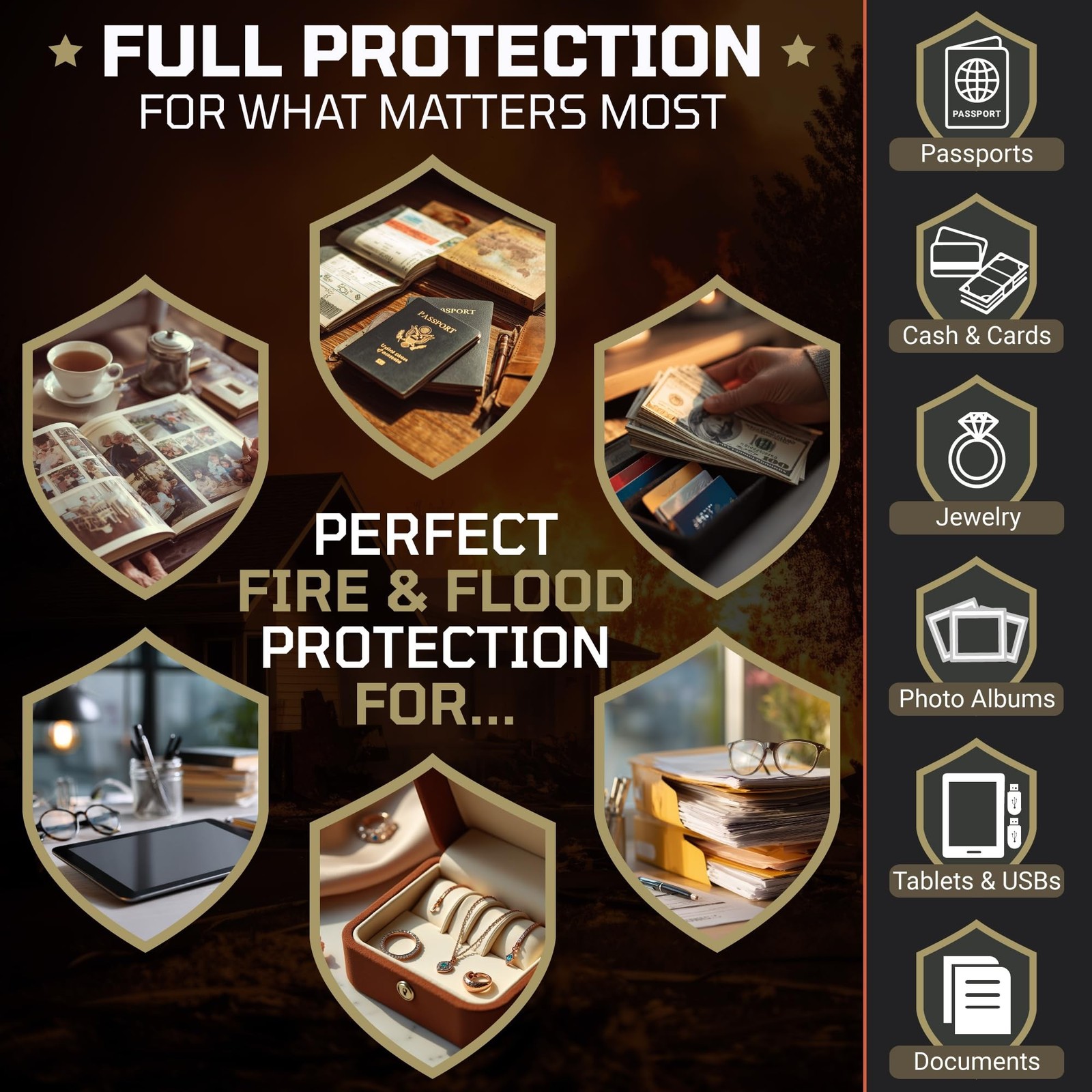 FIRESHIELD PRO 5200°F Fireproof Document Box with Lock – Portable Wat