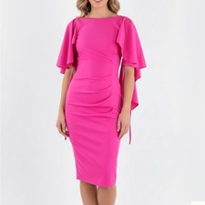 Black Halo Eve Iconic Pink Ruffle-Sleeve Sheath Dress