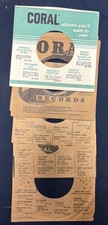 Lot of 6 Vintage CORAL Records 45 RPM Sleeves Early Era with Record Care Info