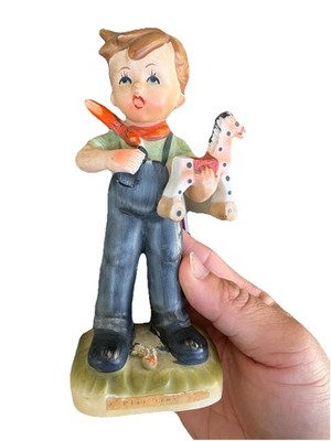 Vintage Erich Stauffer Porcelain Figurine Boy with Toy Horse U 8561 PLAY TIME