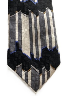 FACETS Men's Black/White/Grey Geometric Pattern Necktie 100% Silk (3-3/4'')