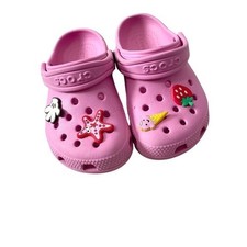 Crocs Kids Classic Clog Pink Slip On Shoes with Charms Size C9