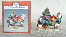 Vintage Artmark "PENGUIN'S CHRISTMAS" Handpainted Resin Figurine A - NEW